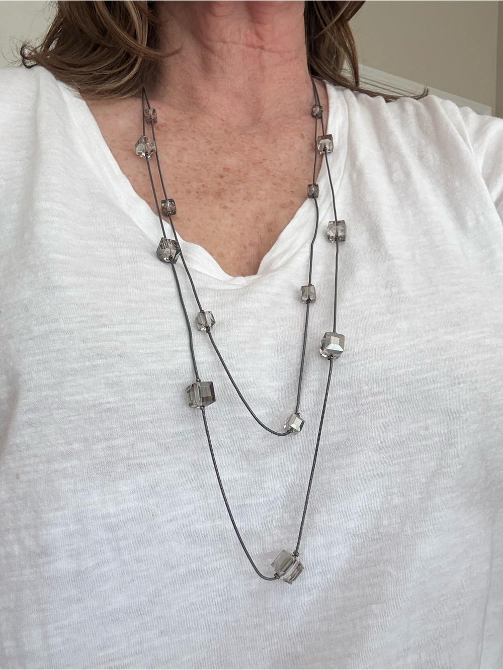 Layered Gunmetal Crystal Bead Necklace - Unbranded